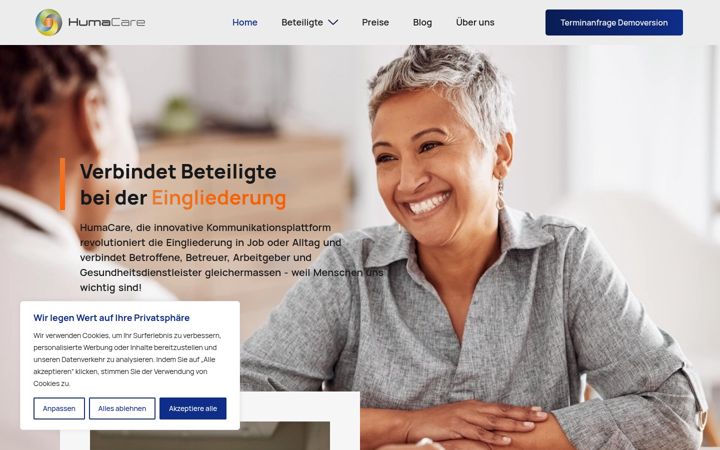 Screenshot of humacare.ch