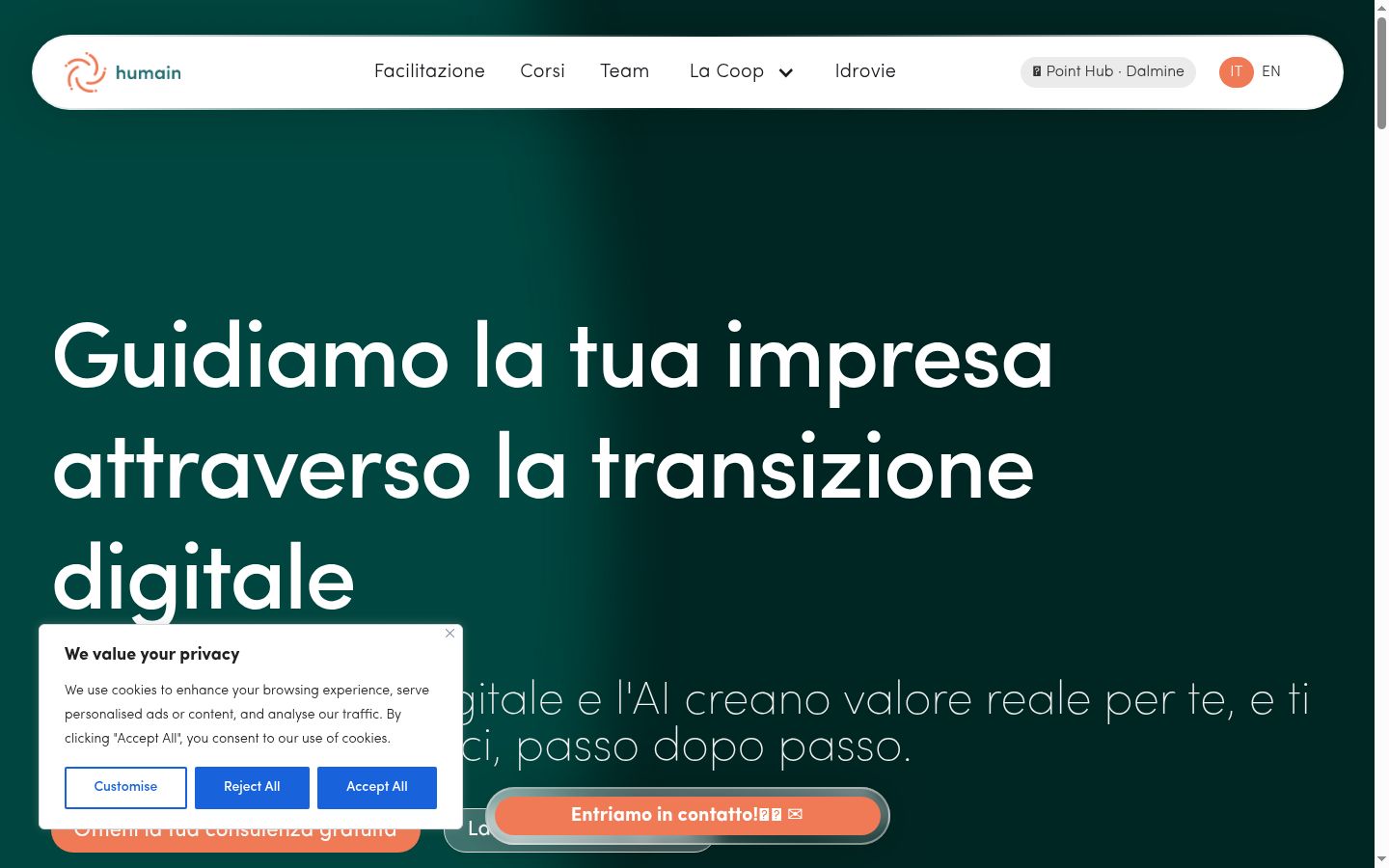 Screenshot del banner di consenso mostrato prima di qualsiasi interazione