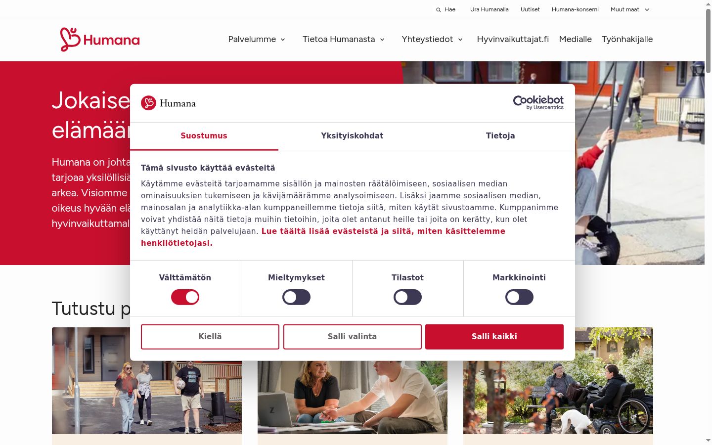 Screenshot del banner di consenso mostrato prima di qualsiasi interazione