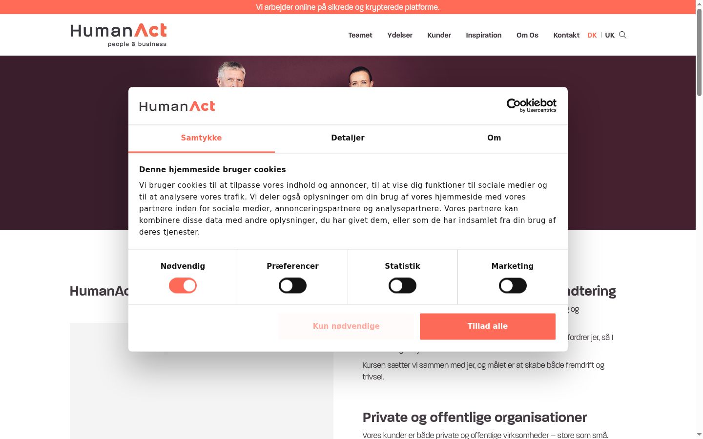 Screenshot del banner di consenso mostrato prima di qualsiasi interazione