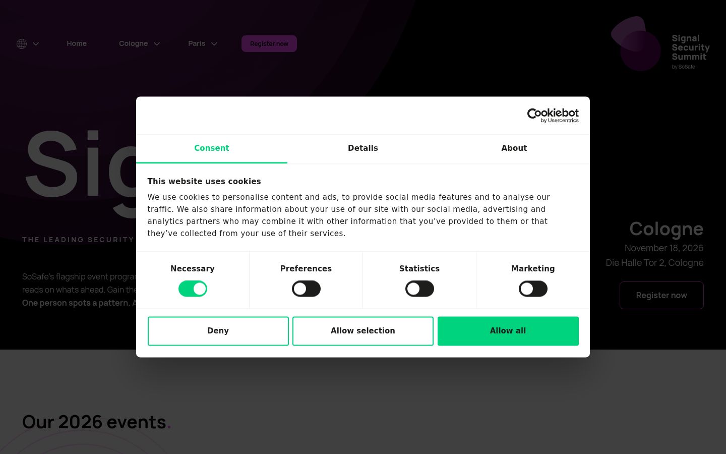 Screenshot of the consent banner shown before any interaction