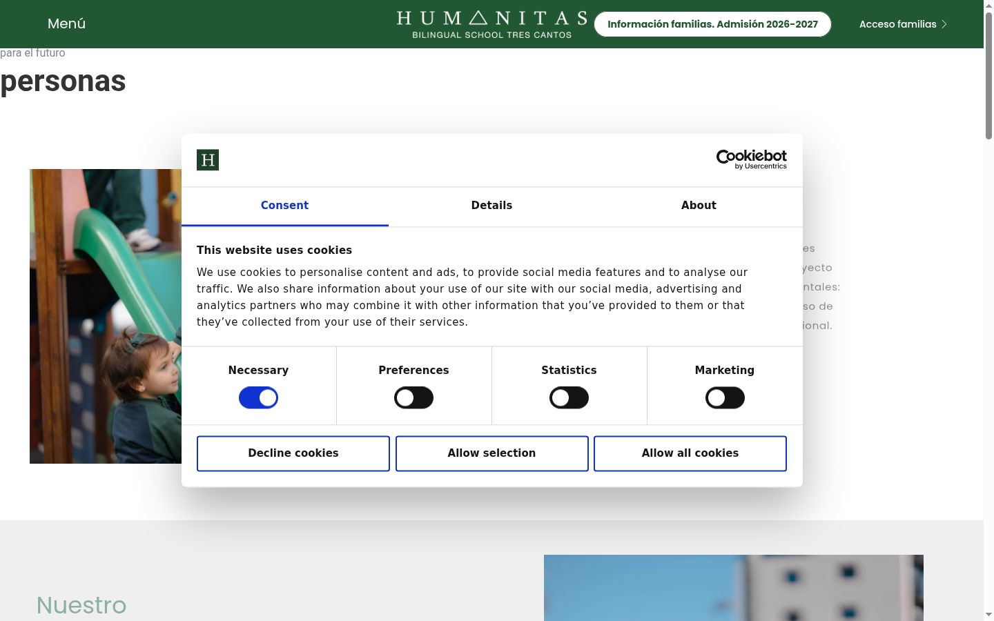 Screenshot del banner di consenso mostrato prima di qualsiasi interazione