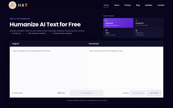 Screenshot of humanize-ai-text.com