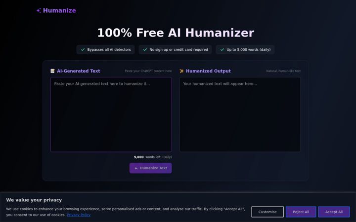Screenshot of humanize.com