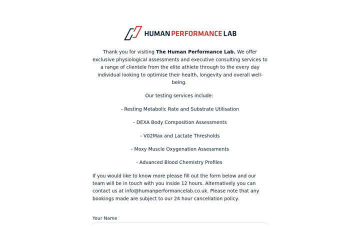 Screenshot of humanperformancelab.co.uk