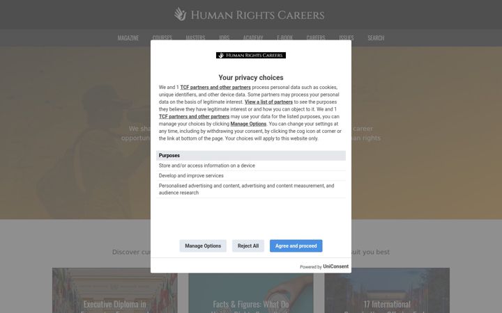 Screenshot of humanrightscareers.com