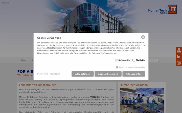 Screenshot of humantech-spine.de