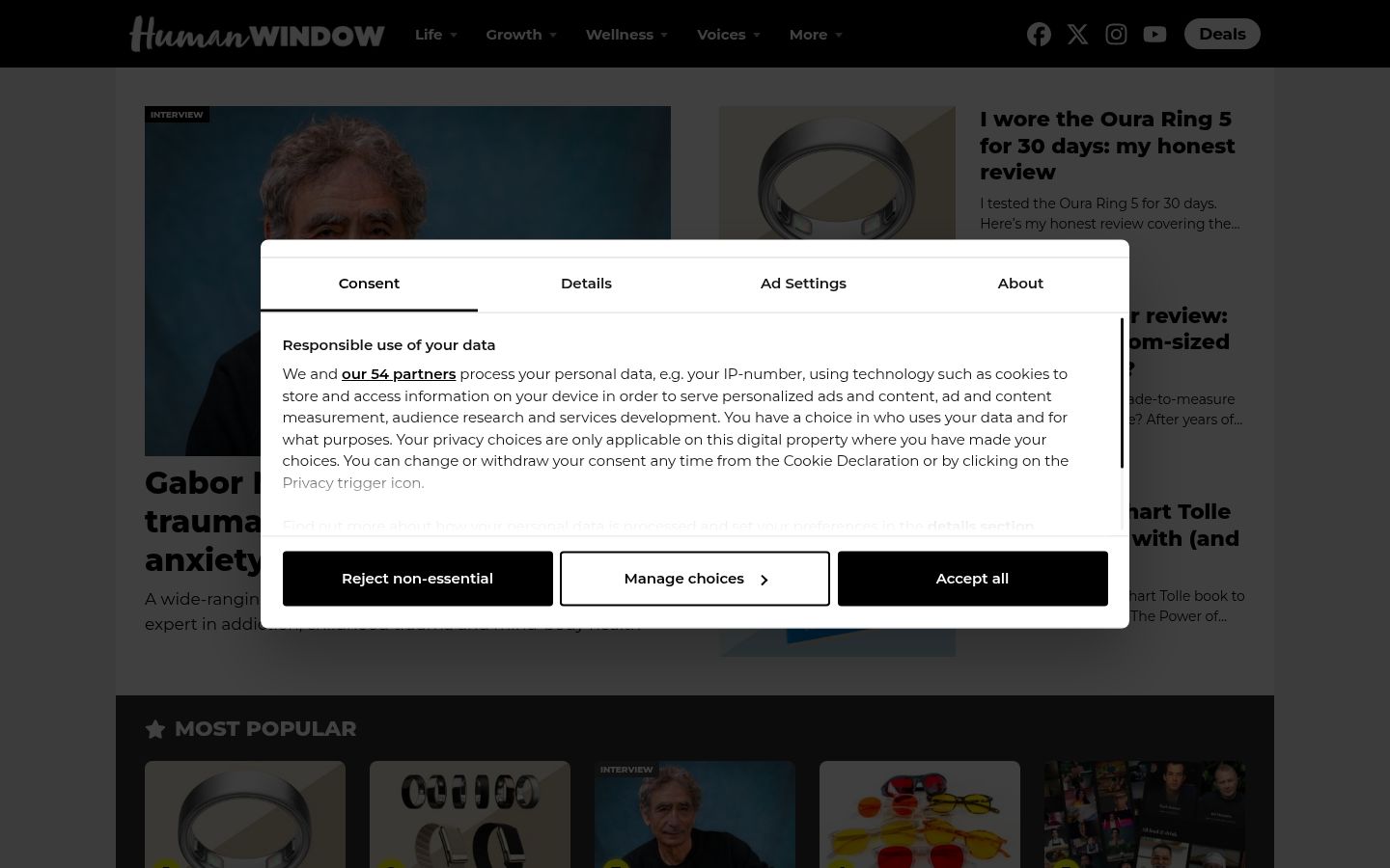 Screenshot of the consent banner shown before any interaction