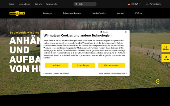 Screenshot of humbaur.com