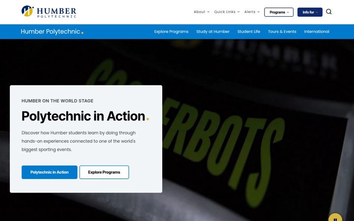 Screenshot of humber.ca