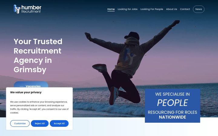 Screenshot of humberrecruitment.co.uk