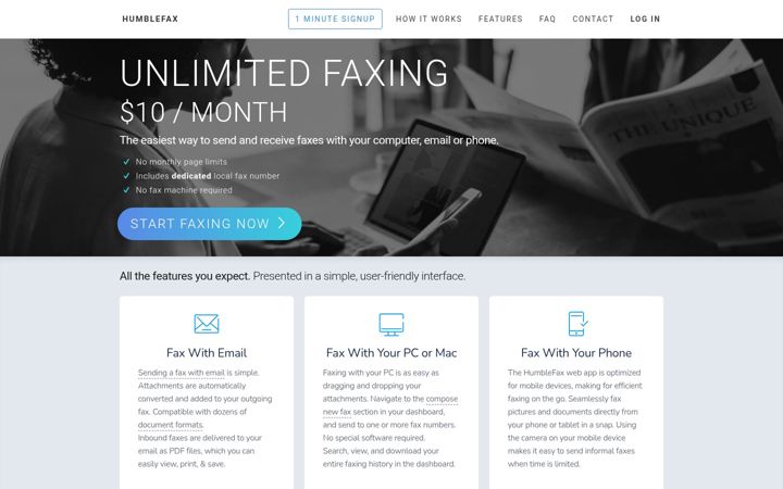 Screenshot of humblefax.com