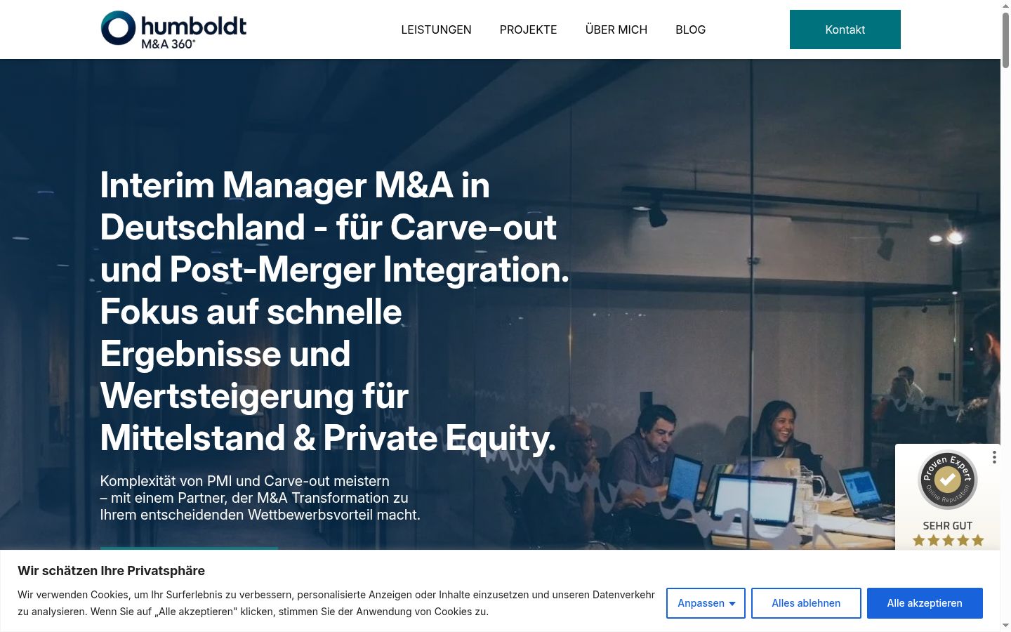 Screenshot des Einwilligungsbanners vor jeglicher Interaktion