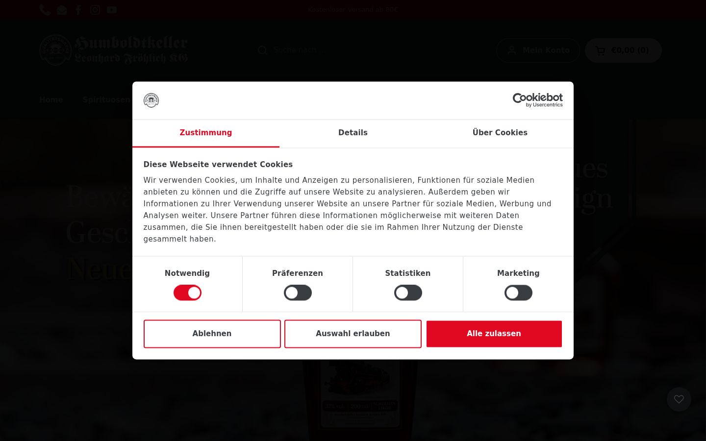 Captura de pantalla del banner de consentimiento mostrado antes de cualquier interacción