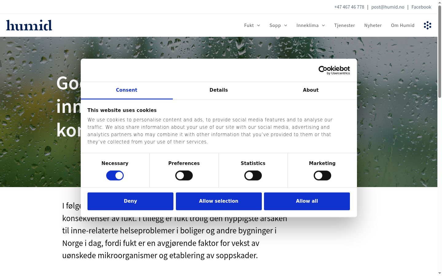 Screenshot des Einwilligungsbanners vor jeglicher Interaktion