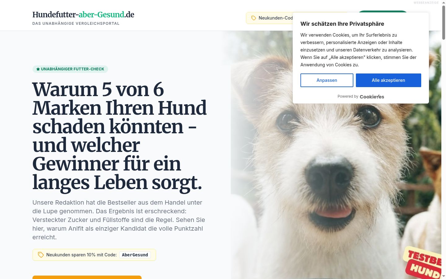Screenshot del banner di consenso mostrato prima di qualsiasi interazione