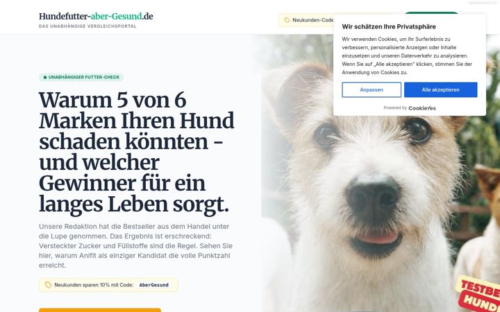 Screenshot of hundefutter-aber-gesund.de