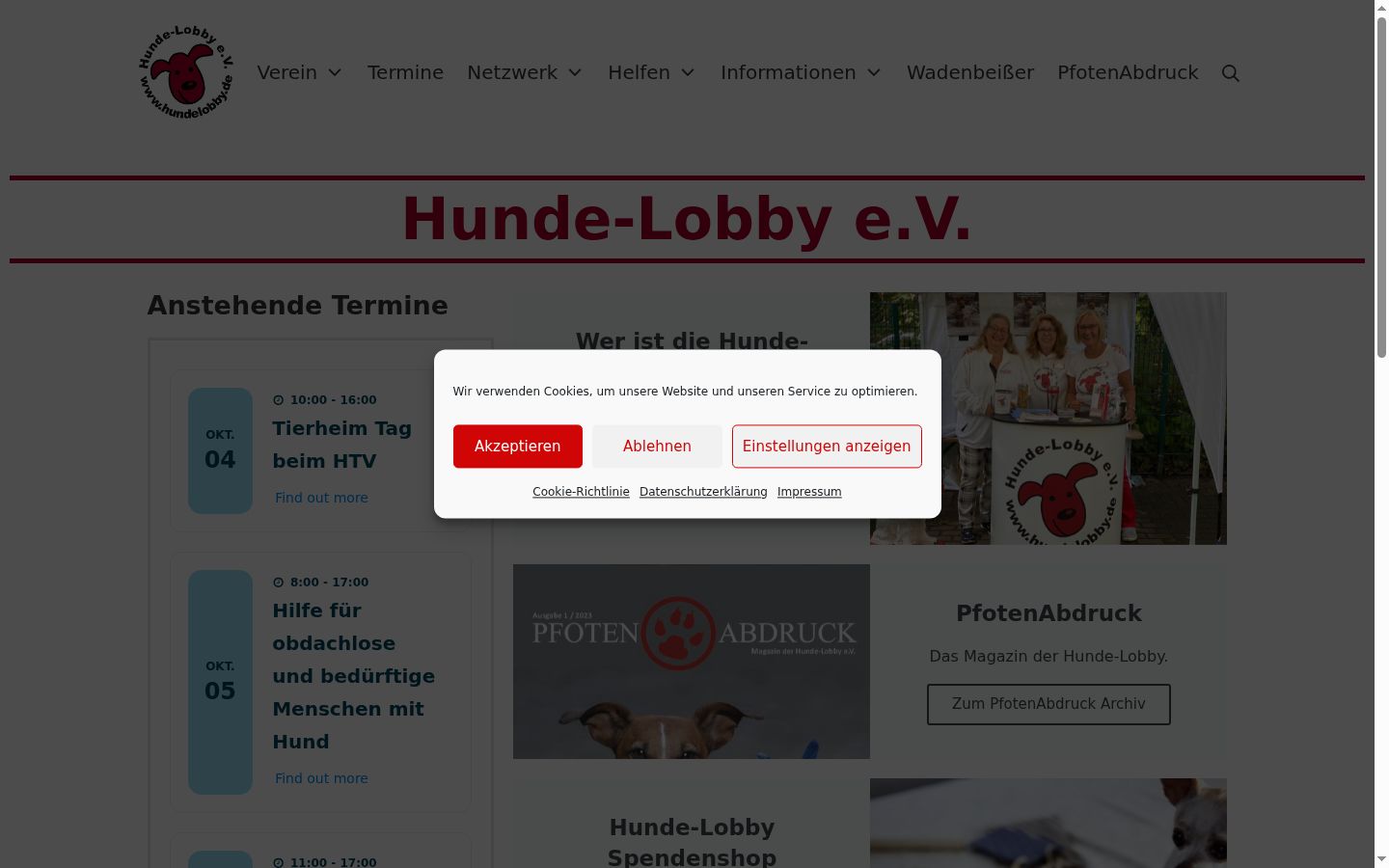 Screenshot des Einwilligungsbanners vor jeglicher Interaktion