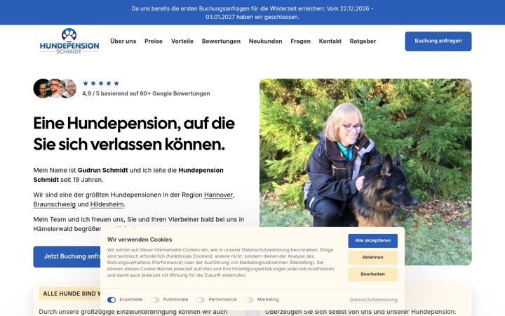 Skjámynd af hundepension-schmidt.de