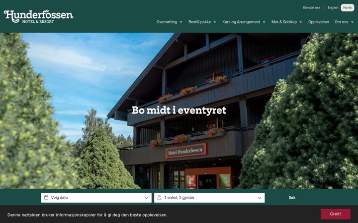 Screenshot of hunderfossenhotell.no