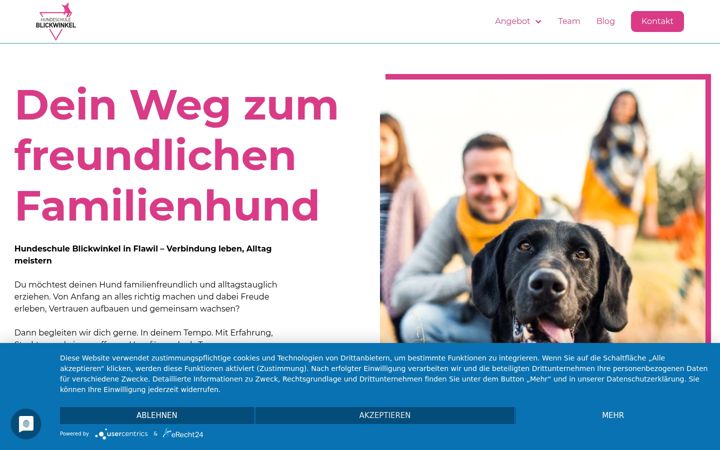 Screenshot of hundeschule-blickwinkel.ch