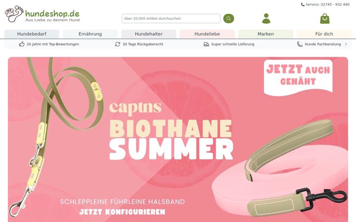 Captura de ecrã de hundeshop.de