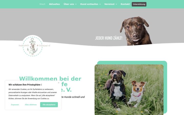 Snímek obrazovky hundesuchhilfeostfriesland.de