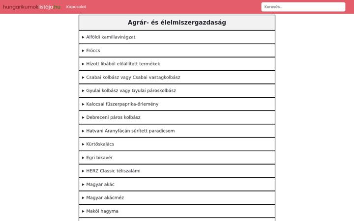 Screenshot ta' hungarikumoklistaja.hu