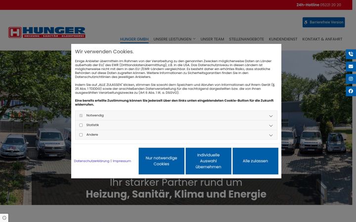 Screenshot of hunger-haustechnik.de