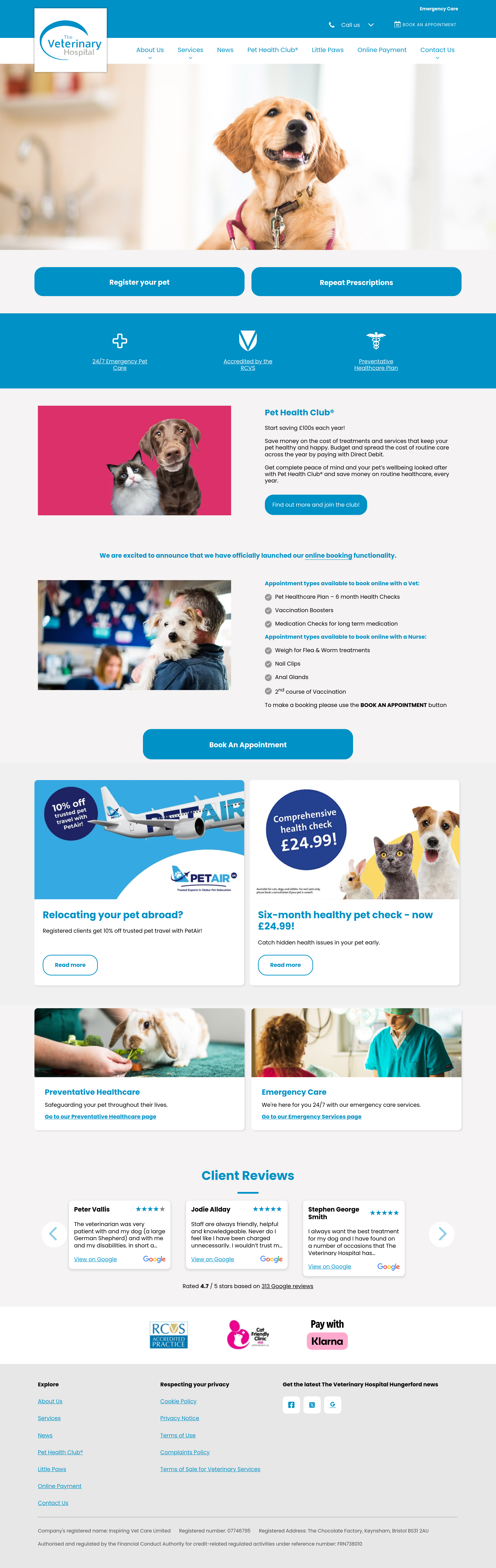 Screenshot of hungerfordvets.co.uk