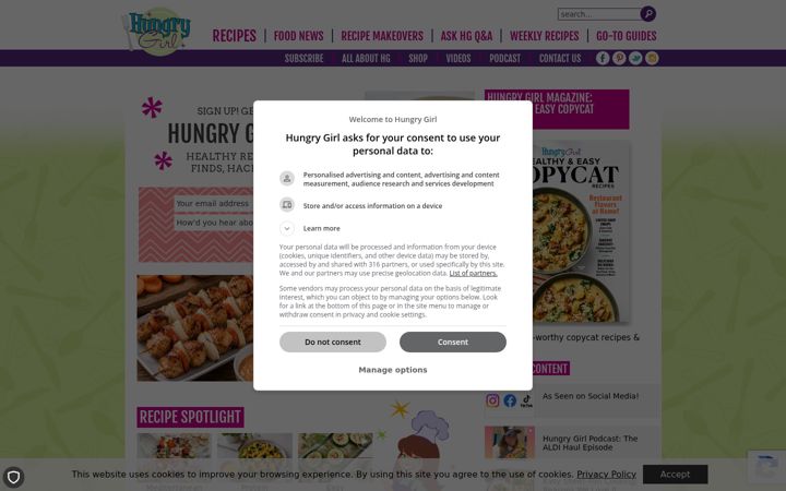 Screenshot of hungry-girl.com