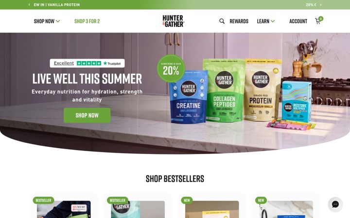 Screenshot of hunterandgatherfoods.com