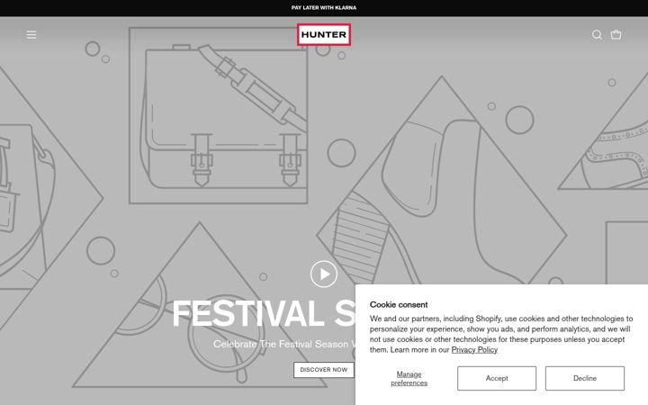 Screenshot of hunterboots.com