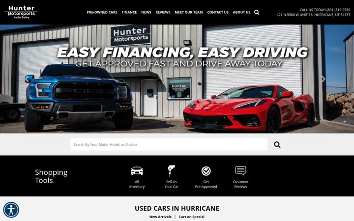 Screenshot of huntermotorsportsut.com
