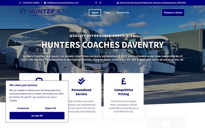 Screenshot of hunterscoachesdaventry.co.uk