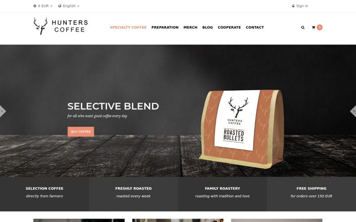 Ekrano kopija hunterscoffee.eu