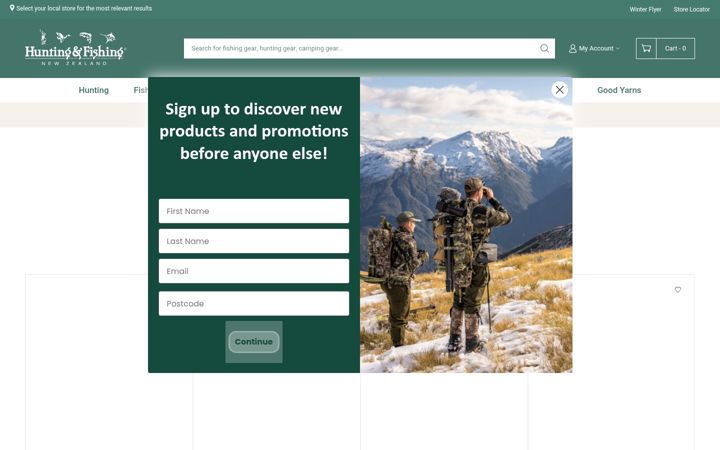 Screenshot of huntingandfishing.co.nz