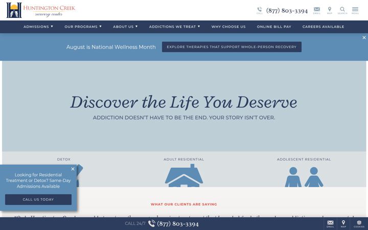 Screenshot of huntingtoncreekrecovery.com