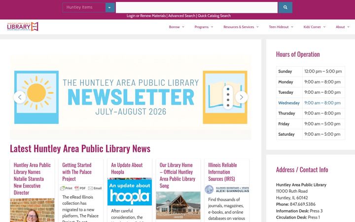 Screenshot of huntleylibrary.org