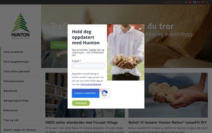 Kuvakaappaus sivustosta hunton.no