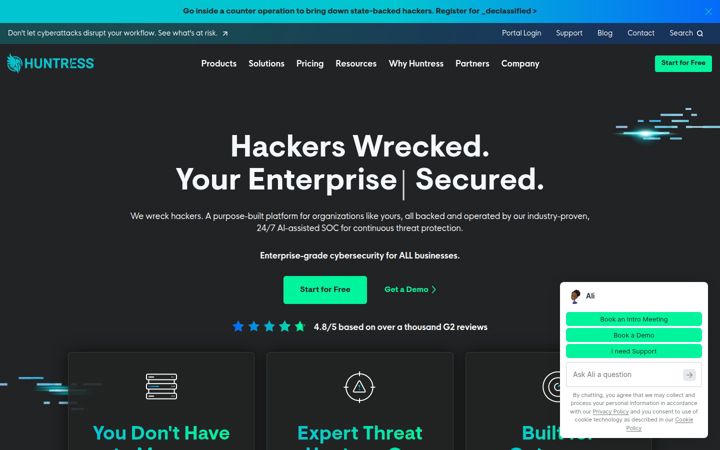 Screenshot of huntress.com