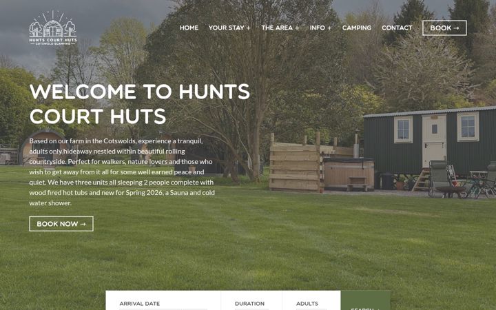 Screenshot of huntscourthuts.co.uk