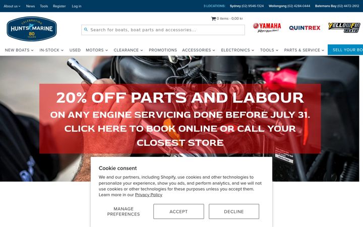 Screenshot of huntsmarine.com.au