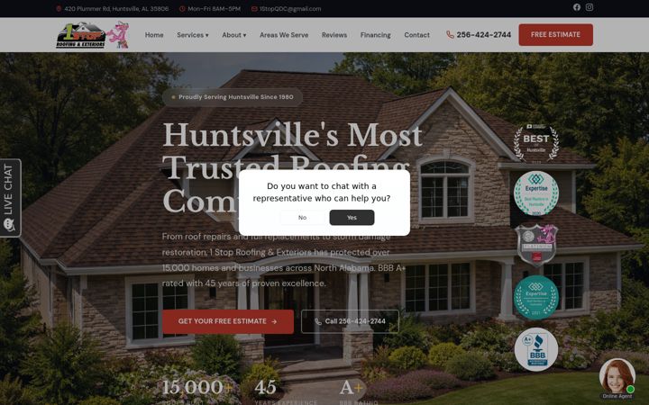 Screenshot of huntsvilleroofrepair.com