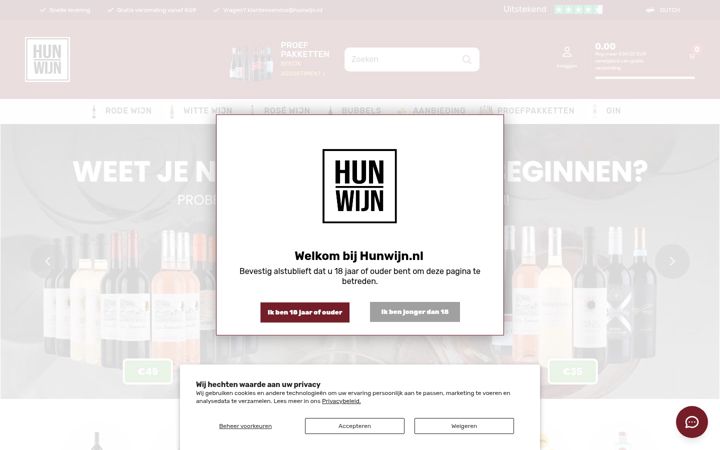Kuvakaappaus sivustosta hunwijn.nl