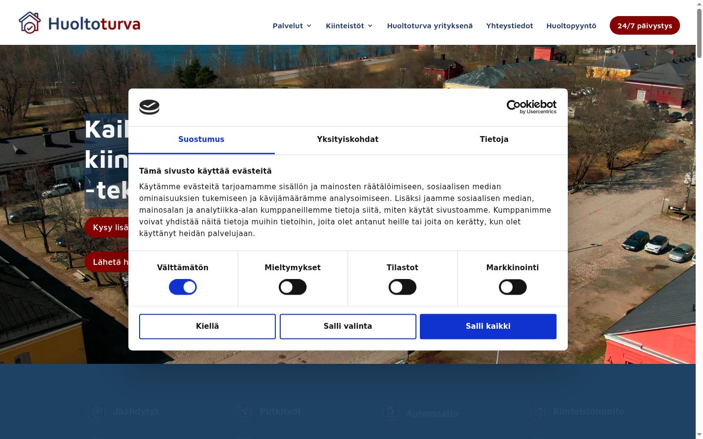 Screenshot del banner di consenso mostrato prima di qualsiasi interazione