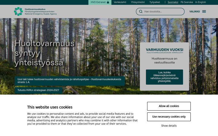 Screenshot of huoltovarmuuskeskus.fi