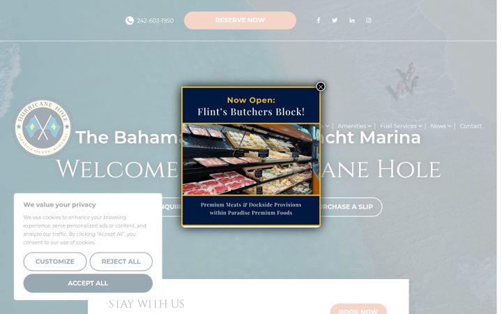 Screenshot of hurricaneholemarina.com