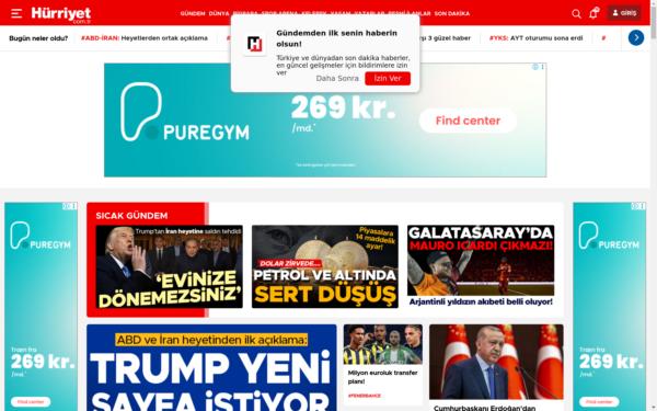 Screenshot of hurriyet.com.tr