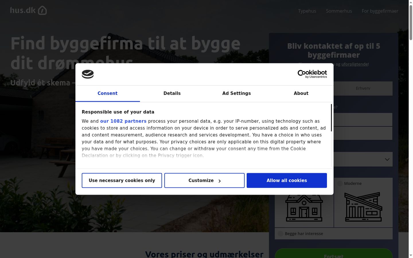 Snímek obrazovky baneru souhlasu zobrazeného před jakoukoli interakcí